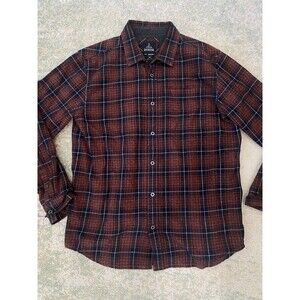 Prana Men's Size Large Button Up Long Sleeve Burnt Orange Plaid Shirt